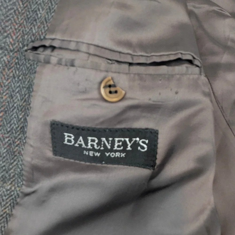 Barneys New York Bruno Piattelli Roma Mens 40R Gray Herringbone Blazer Italy